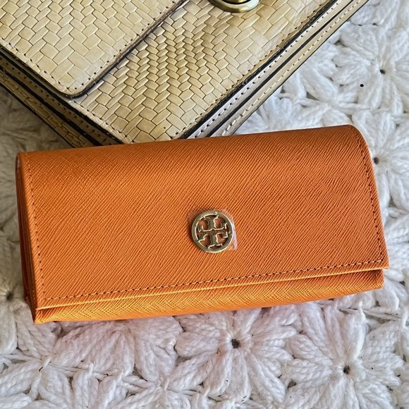 Tory Burch Orange Gold Logo Sunglass Eyeglasses Case NWOT - Picture 4 of 7